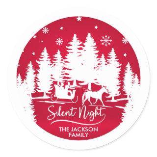 Silent night sleight snowflakes pines silhouettes classic round sticker