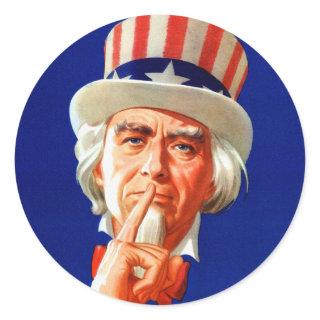 Silent Uncle Sam Vintage Kitsch Illustration Classic Round Sticker
