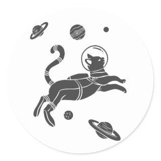 Silhouette Cat in space - Choose background color Classic Round Sticker