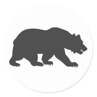 Silhouette grizzly bear-Choose background color Classic Round Sticker