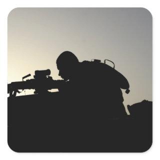 Silhouette of a Squad Automatic Weapon gunner Square Sticker