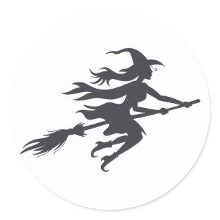 Silhouette of witch - Choose background color Classic Round Sticker