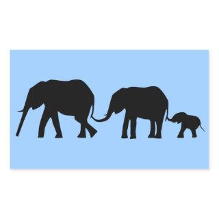 Silhouettes of 3 Elephants Holding Tails Rectangular Sticker
