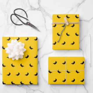 Silhouettes of Small Black Bananas on Yellow  Sheets