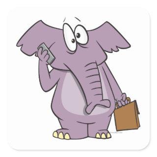 silly elephant on a cellphone cartoon square sticker