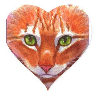 Silly Orange Tabby Cat Face Heart Sticker