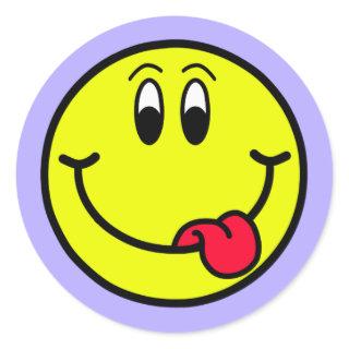 Silly Smiling Face Emoji Round Sticker