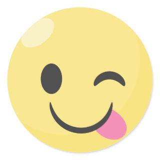 Silly Tongue Out Emoji Classic Round Sticker