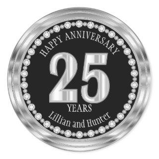 Silver  and Black - 25 Years with Diamonds Classic Round Sticker