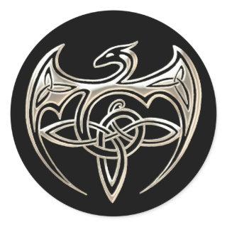 Silver And Black Dragon Trine Celtic Knots Art Classic Round Sticker