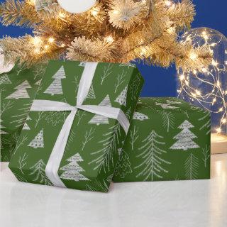 Silver and Green Christmas Tree Forest Pattern