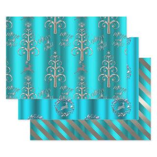 Silver and Metallic Aqua Christmas  Sheets