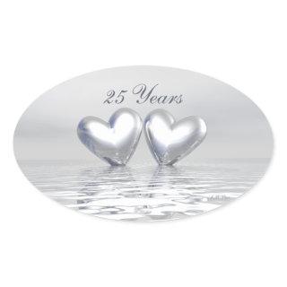 Silver Anniversary Hearts Oval Sticker