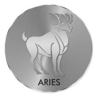 Silver Aries the Ram - Zodiac Sign Classic Round Sticker