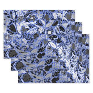 Silver Blue Floral Leaves Illustration Pattern  Sheets