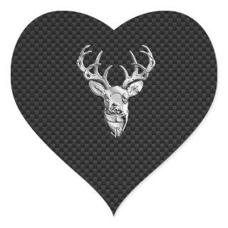 Silver Buck on Carbon Fiber Decor Heart Sticker