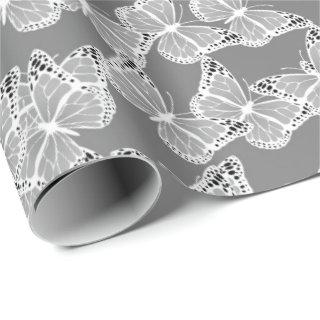 Silver butterflies pattern, cute insects, Admiral