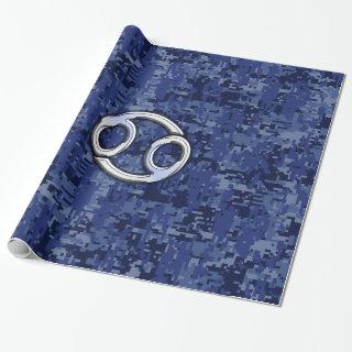 Silver Cancer Zodiac Sign Navy Blue Digital Camo