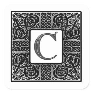 Silver Celtic "C" Monogram Square Sticker