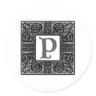 Silver Celtic "P" Monogram Classic Round Sticker