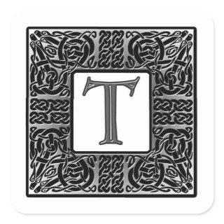 Silver Celtic "T" Monogram Square Sticker