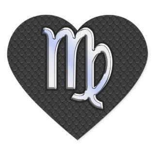 Silver Chrome Virgo Zodiac Sign on snake skin Heart Sticker