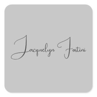 Silver Color Elegant Grey Calligraphy Script Name Square Sticker