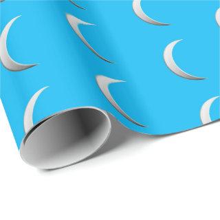Silver crescent moons - turquoise background