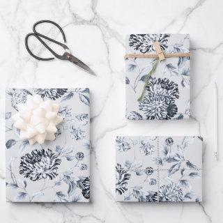 Silver Dahlias Floral Vine On Pearl Gray  Sheets
