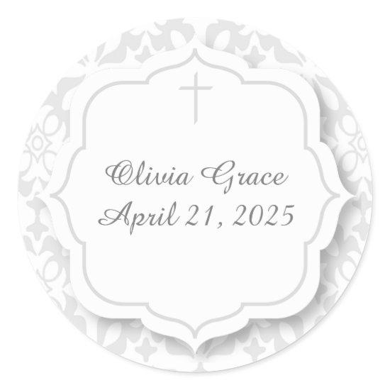 Silver Damask with Tag and Cross