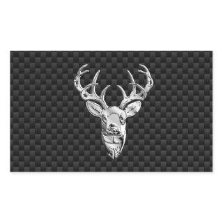 Silver Deer Face on Carbon Fiber Style Print Rectangular Sticker