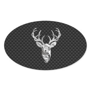 Silver Deer Head on Carbon Fiber Style Decor Oval Sticker