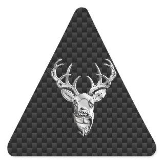 Silver Deer on Black Carbon Fiber Style Print Triangle Sticker