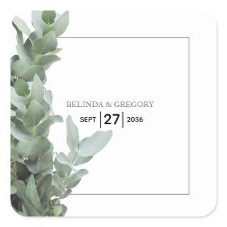 Silver Dollar Eucalyptus Wedding Square Sticker