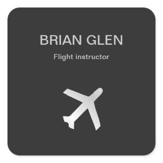 Silver flight plane silhouette gray square sticker
