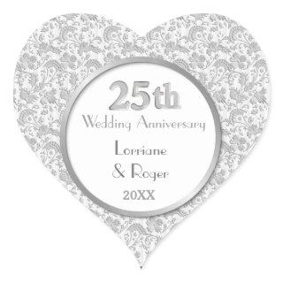 Silver Floral Elegance 25th Wedding Anniversary Heart Sticker