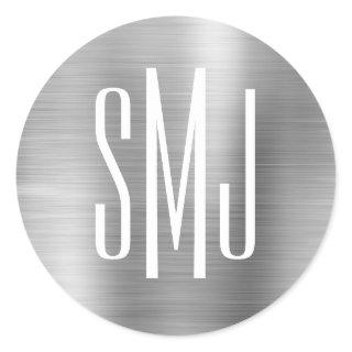 Silver Foil Three Letter Monogram Classic Round Sticker