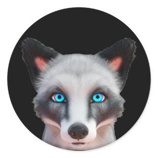 Silver fox blue eyes classic round sticker