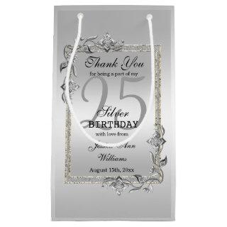 Silver Gem & Glitter 25th Birthday Party Small Gift Bag