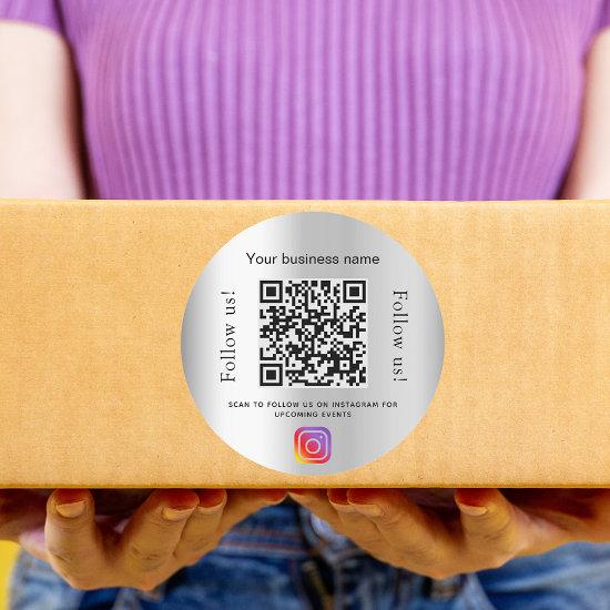 Silver glamorous business qr code instagram classic round sticker