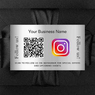 Silver glamorous business qr code instagram rectangular sticker