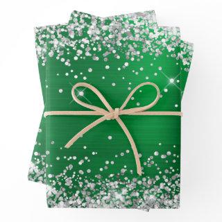 Silver Glitter and Bright Holiday Green Ombre Foil  Sheets