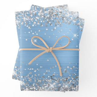 Silver Glitter and Light Blue Ombre Foil  Sheets