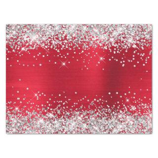 Silver Glitter Bright Red Ombre Foil Tissue Paper