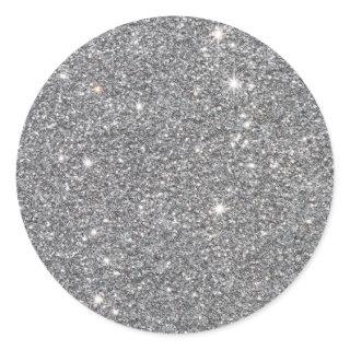 Silver Glitter Custom Trendy Classic Round Sticker