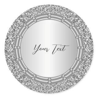 Silver Glitter Frame Classic Round Sticker