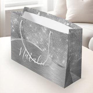 Silver Glitter Glam Bling Personalized Metallic Large Gift Bag