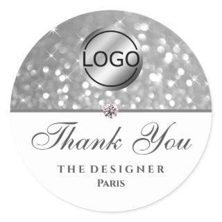 Silver Glitter Sparkle Stars Diamond Image Logo Classic Round Sticker