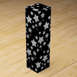 Silver glitter sparkles Stars pattern black Wine Box