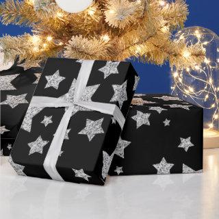 Silver glitter sparkles Stars pattern black